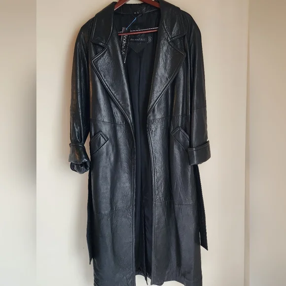 Andrew Marc Leather Heavy Full Length Trench Coat Men Size M - Picture 2 of 12